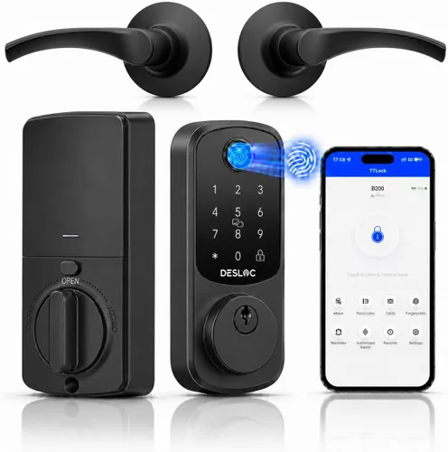 Vista 11 de DESLOC Cerradura de puerta inteligente de huella dactilar B200, cerrojo de Negro