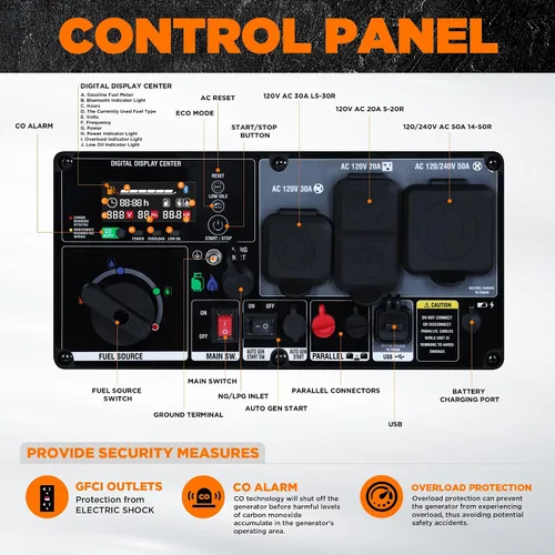Vista 7 de GENMAX Generador inversor silencioso de 6250 W de tres combustibles (modelo 2026) cuenta con arranque y parada automática de 2 cables, control