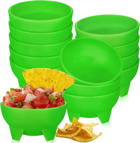 Vista 10 de Maxcheck 12 piezas de cuencos de salsa para fiesta de 4.5" de diámetro, cuencos de salsa mexicanos de plástico para guacamole, lindos chips y plato