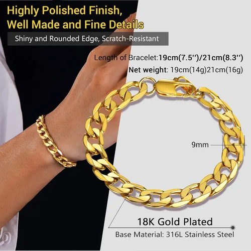Vista 4 de PROSTEEL Pulsera de eslabones cubanos para hombre, negrooro de 18 quilates, acero inoxidable 316L, joyería de hip hop, ancho 0.236 in0.354 in0.512