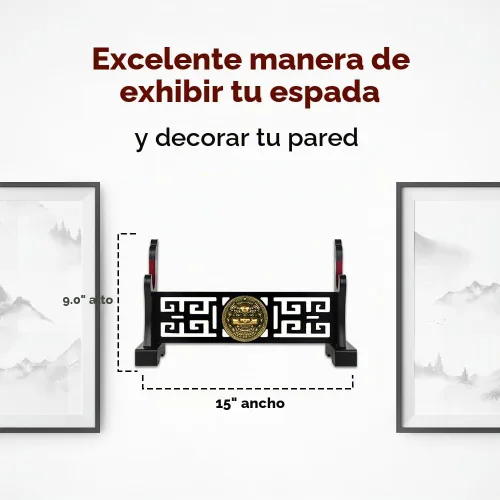 Vista 2 de Soporte para espada Logest - 4 opciones de niveles disponibles - Elaborado con madera, soporte para katana - Acabado en negro con cabeza de león