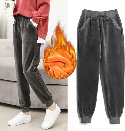 Vista 6 de Pantalones deportivos de terciopelo para mujer, pantalones deportivos de terciopelo suave, pierna recta, cintura alta, para correr, entrenamiento