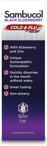 Vista 9 de Sambucol Tabletas para aliviar el resfriado y la gripe, medicina homeopática para el resfriado, remedio para adultos, saúco negro para resfriados