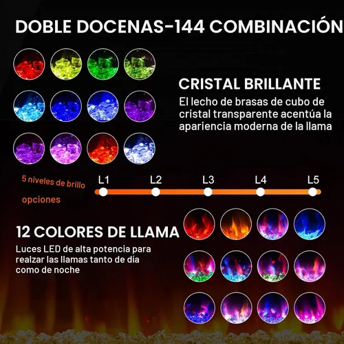 Vista 4 de Chimenea eléctrica ultrafina de 50 pulgadas, montada en la pared e independiente, inserto de chimenea LED, chimenea de pared para sala