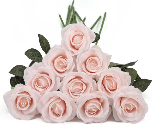 Vista 34 de DuHouse 10 rosas falsas de seda artificial, color morado otoñal Púrpura Otoño