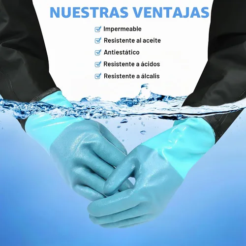 Vista 3 de 27" Full Arm Pond Gloves, Long Heavy Duty Gloves with Cotton Lining, Waterproof Rubber Chemical Resistant Glove