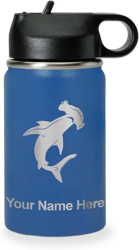 Vista 62 de LaserGram Botella de agua personalizada, tiburón martillo, acero inoxidable de doble pared aislada al vacío con popote superior, regalo grabado