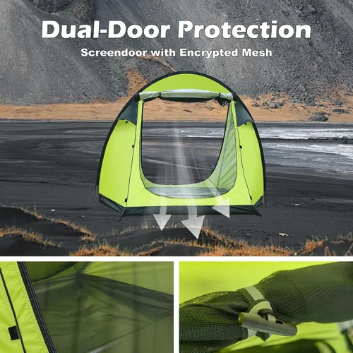 Vista 2 de Revolucionaria tienda ultraligera de un solo polo para 4 personas: ventilación de doble puerta, diseño espacioso y solución económica para acampar