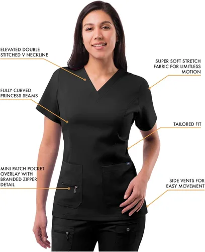 Vista 3 de Adar Pro Flawless Plus - Conjunto de exfoliante para mujer camiseta elevada con cuello en V y pantalones deportivos