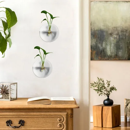 Vista 8 de 4pcs Hanging Glass Vase Wall Mounted Flower Pot for Indoor Plants, Glass Bubble Wall Planter Decor Set for Home and Wedding Display