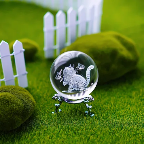 Vista 7 de Bola de cristal de gato 3D con soporte grabada con láser, figura de gatito para regalo
