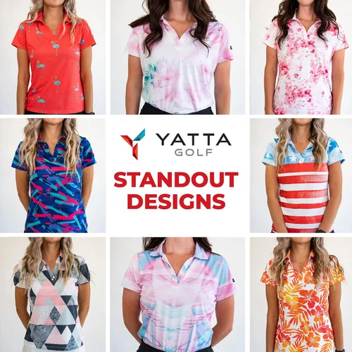 Vista 3 de YATTA GOLF Polo de golf para mujer resistente a las arrugas absorbe la humedad y cuello en V para mujer