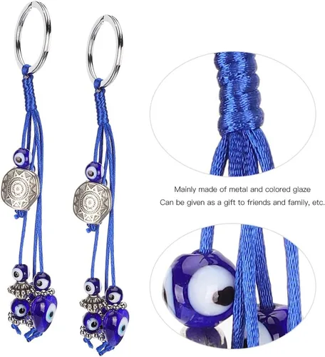 Vista 3 de 2Pcs Blue Eyes Keychain, Evil Eye Keychain, Cute Protection keychains, Good Luck Keychain, Amulet Car Keychains for Purse Backpack Handbag Hanging
