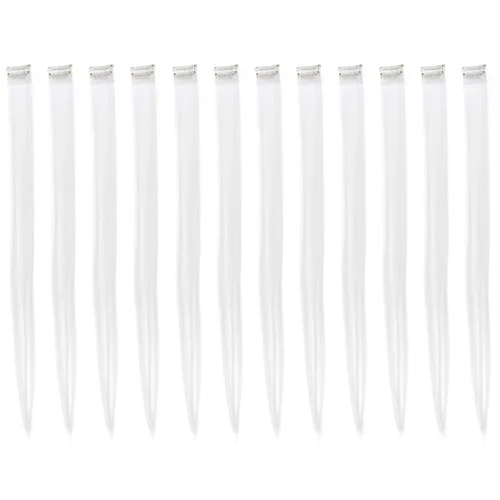 Vista 25 de SWACC 12 extensiones de cabello lacio de un color con clip, para mujer, extensiones de cabello sintético con rayas de color (rubio beige)