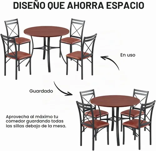 Vista 7 de VECELO juego de mesa de comedor de 5 piezas para 4 con sillas, superficie de grano de madera, espacio pequeño, cocina, desayunador, color marrón