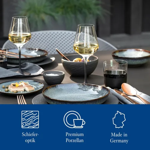 Vista 4 de Villeroy & Boch Manufacture Rock Starter - Juego de vajilla de porcelana de alta calidad, platos llanos para pasta, 2 platos, negro/gris