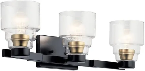 Vista 7 de Kichler Vionnet - Lámpara de tocador con 2 luces de 14.5 pulgadas con cristal transparente, color negro