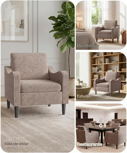 Vista 7 de Silla con brazo Accent – marrón claro, silla de lectura cómoda tapizada para sala de estar, dormitorio, apartamento, sala de espera