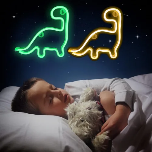 Vista 5 de Letrero de neón de dinosaurio, luz LED, decoración de pared, decoración de habitación, bonita luz nocturna, regalo para niños y niñas, regalo