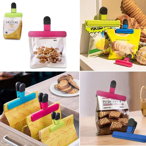 Vista 6 de Paquete de 6 clips resistentes para bolsas de chips (3 grandes y 3 tamaños pequeños) clips de sellado de bolsas de plástico hermético, agarre
