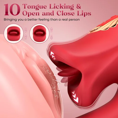 Vista 3 de Vibrador para adultos, juguetes sexuales para mujeres, juguete sexual de rosa-lengua, consolador, vibrador de punto G con 10 lamidas, succión