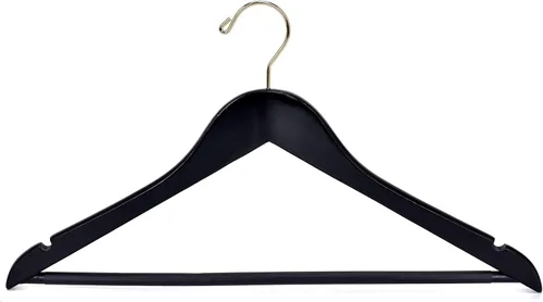 Vista 7 de Juego de colgantes de madera negra de calidad, perchas curvadas con elegantes ganchos cromados (resistente, paquete de 10)
