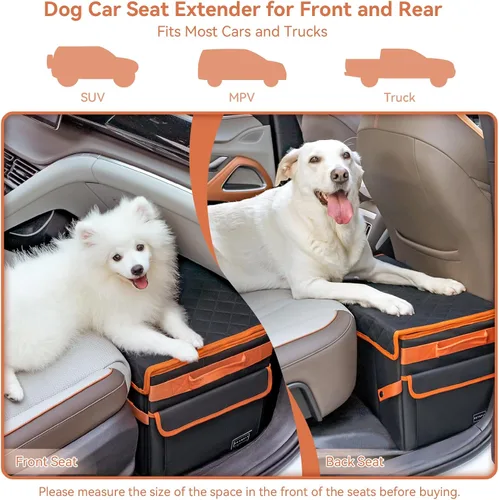 Vista 2 de PETSFIT Extensor de asiento trasero para perros, extensor de asiento de automóvil para perros con almacenamiento, asiento grande plegable