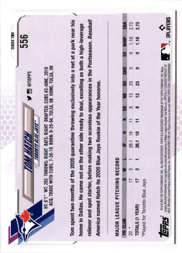 Vista 2 de 2021 TOPPS #556 TOM HATCH RC BLUE JAYS BASEBALL MLB
