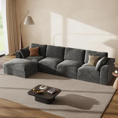 Vista 29 de Sofás seccionales Cloud de 110 pulgadas para sala de estar, sofá convertible sin hueso en forma de L con otomana, juego de sofá modular de gran