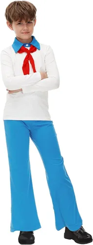 Vista 2 de Remimi Disfraz de Halloween para niños, conjunto de camisa y pantalones con bufanda roja, de 3 a 14 años