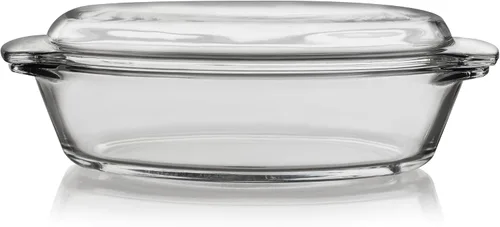 Vista 4 de Libbey Baker's Basics - Cacerola de vidrio, apilable, transparente, versátil, de 1.6 cuartos de galón con tapa, plato ovalado para hornear
