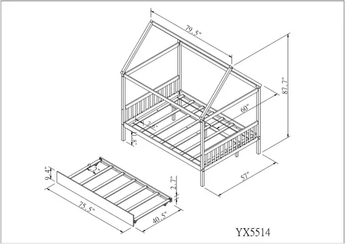 Vista 2 de Camas de casa matrimonial con nido para niños, marco de cama de madera para niñas y niños, no necesita resorte, tamaño matrimonial, azul