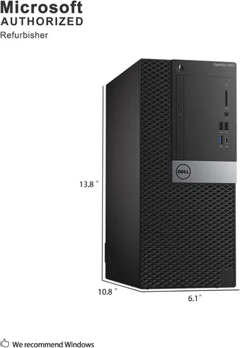 Vista 4 de Dell OptiPlex 7050 'T Intel Core i7-6700 3.4 GHz, 16 GB de RAM, unidad de estado sólido de 512 GB, DVDRW, Windows 11 Pro de 64 bits, (renovado)