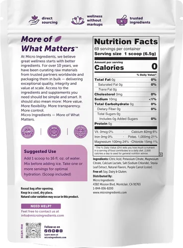 Vista 7 de Micro Ingredients Electrolitos en polvo, 1 libra (69 porciones) Sin azúcar Sabor a uva Sweet Concord Mezcla de bebida de hidratación de 1,000