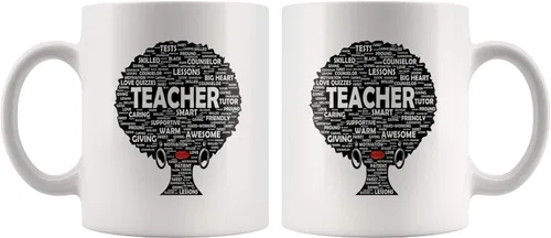 Vista 3 de Panvola Regalo para profesora de cabello natural afro para mujeres afroamericanas, taza de té de cerámica blanca de 11 onzas, regalo para el día