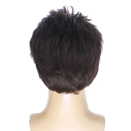 Vista 6 de Peluca corta BERON para hombre y chico, para fiesta temática, peluca con gorro de peluca Marrón oscuro