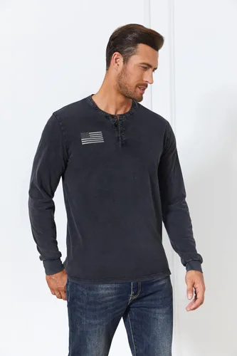 Vista 4 de Camisetas Henley de manga corta con botones para hombre, patrióticas, tácticas, militares, militares, para hombre