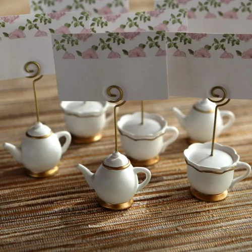Vista 8 de Kate Aspen, portatarjetas de lugar, Tea Time Whimsy, tetera y taza de té, tarjetas de lugar incluidas, juego de 6
