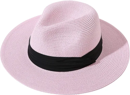 Vista 15 de Lanzom - Sombrero de paja playero para mujer, de ala ancha, plegable, estilo Fedora, UPF50+