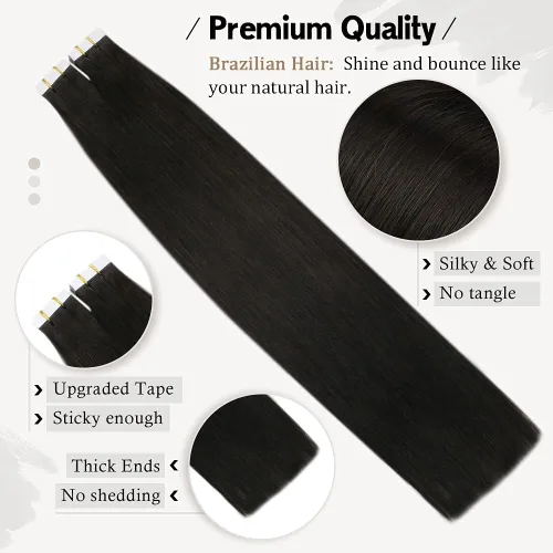 Vista 3 de Moresoo - Extensiones adhesivas de cabello negro de 22 pulgadas, extensiones de cabello Remy #1B/plata/1B y #1B, 1.76 oz + 1.76 oz