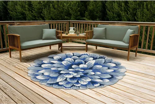 Vista 29 de Liora Manne Mum Aqua - Alfombra para interior/exterior, 3 pies, redonda