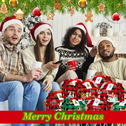 Vista 5 de Zhanmai Cajas de regalo de Navidad a cuadros, 100 piezas, incluye etiqueta de regalo y cinta, perfectas para regalos, fiestas (rojo y verde)