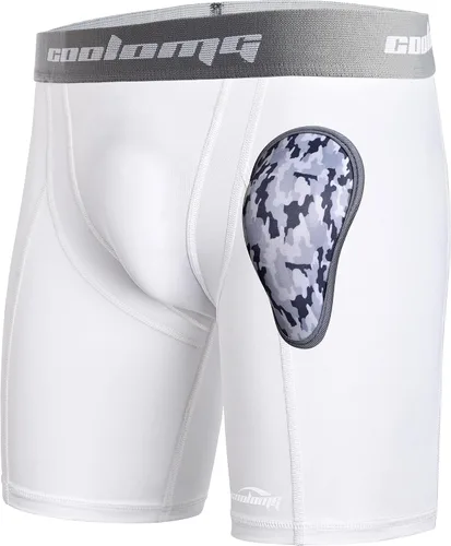 Vista 8 de COOLOMG - Pantalones cortos de compresión para hombre con copa, ropa interior atlética para béisbol, fútbol, artes marciales, lacrosse, hockey sobre