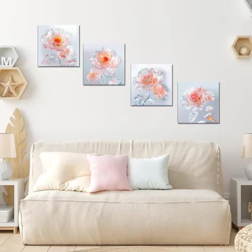 Vista 43 de Wall HDQ Arte de pared de flores para baño, dormitorio, sala de estar, decoración de pared azul y naranja, pintura floral, lienzo impreso, imagen