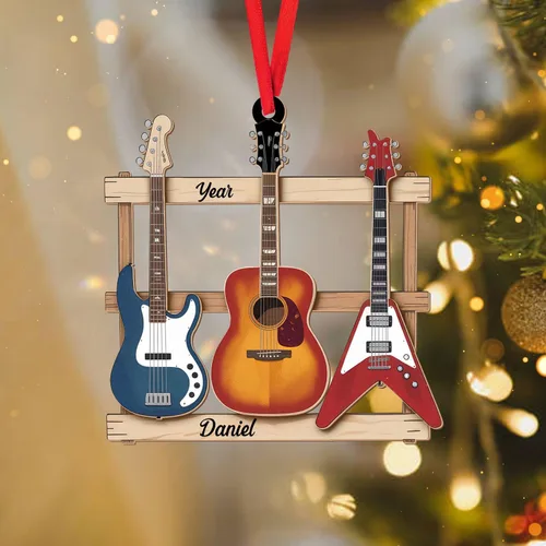 Vista 18 de MoonArt Adorno personalizado de guitarra de piano, nota musical de piano, adorno con forma de madera acrílica, regalo para amantes de la guitarra
