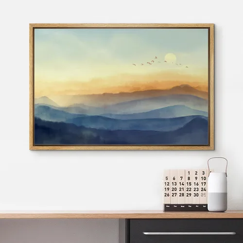 Vista 2 de wall26 Lienzo enmarcado para pared, puesta de sol, cielo pastel, degradado, naturaleza, ilustraciones de área silvestre, bellas artes, decoración