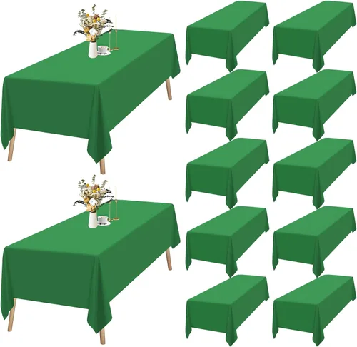 Vista 20 de Paquete de 12 manteles rectangulares beige para mesas de 6 pies de 60 x 102 pulgadas, manteles impermeables beige a granel para bodas, poliéster