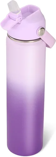 Vista 12 de Fijinhom Botella de agua aislada de acero inoxidable de 18 oz, de boca ancha, de doble pared, con vacío, con pajita de silicona, a prueba de sudor