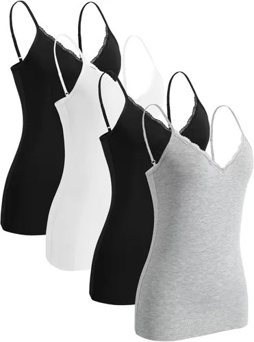 Vista 11 de Rosyline - Camiseta de tirantes con cuello en V para mujer, camisola de encaje ajustable, camiseta interior de tirantes de espagueti, tops