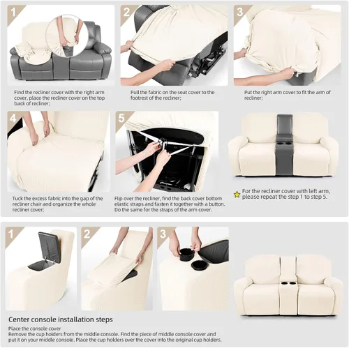 Vista 7 de TAOCOCO Funda reclinable para sofá biplaza con consola central, funda elástica para sofá reclinable de 2 asientos, fundas de sofá reclinable de Beige